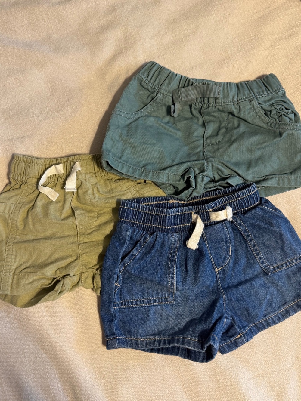 Baby boys Knit and Denim Shorts Set - Green, Olive, Blue
